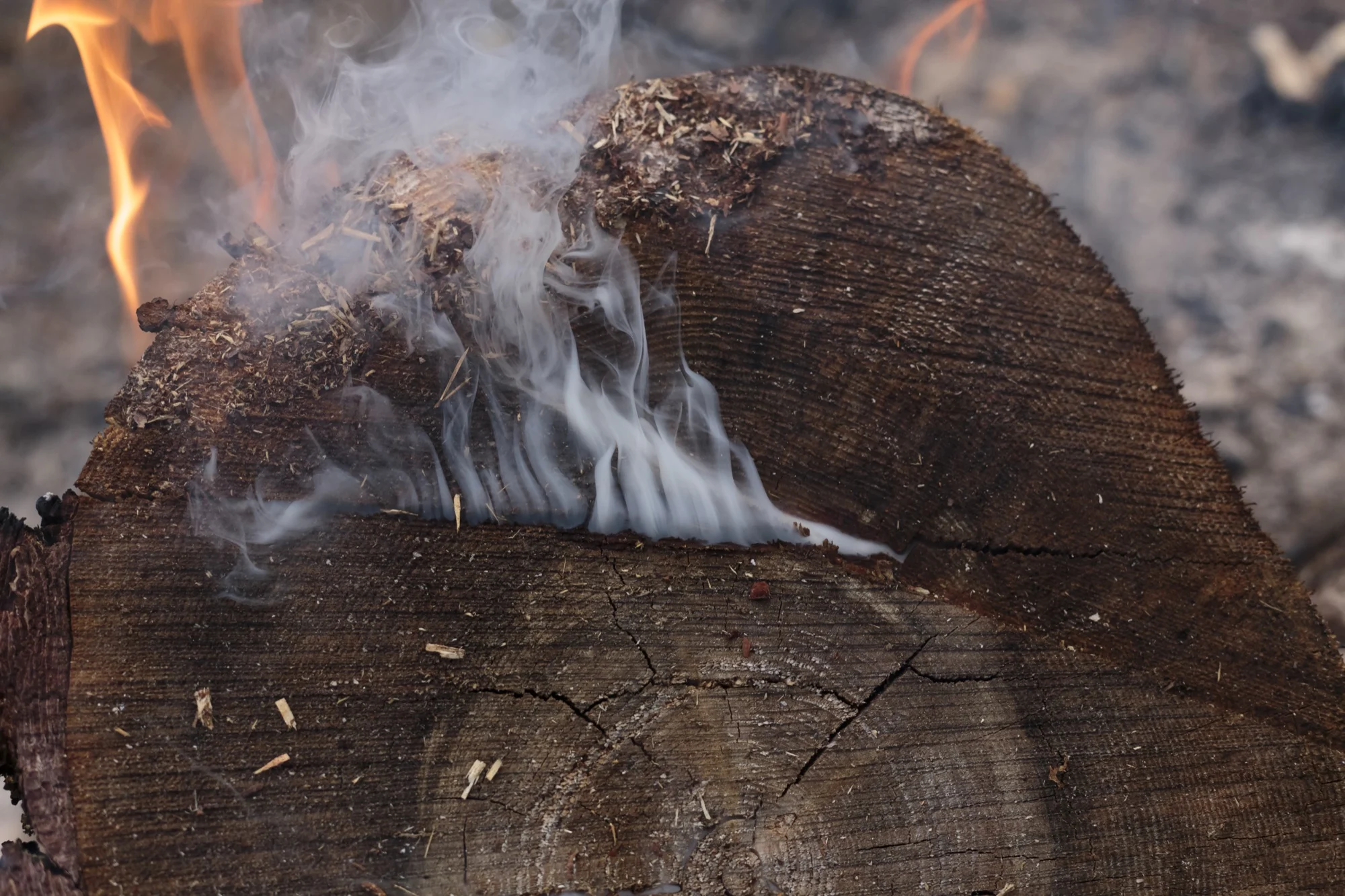Smeulend hout met rook