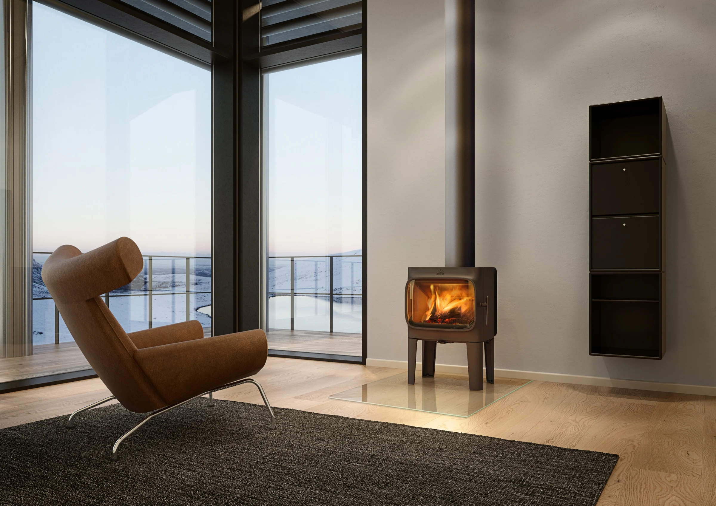 Jøtul F 305 R LL in zwart in een woonkamer