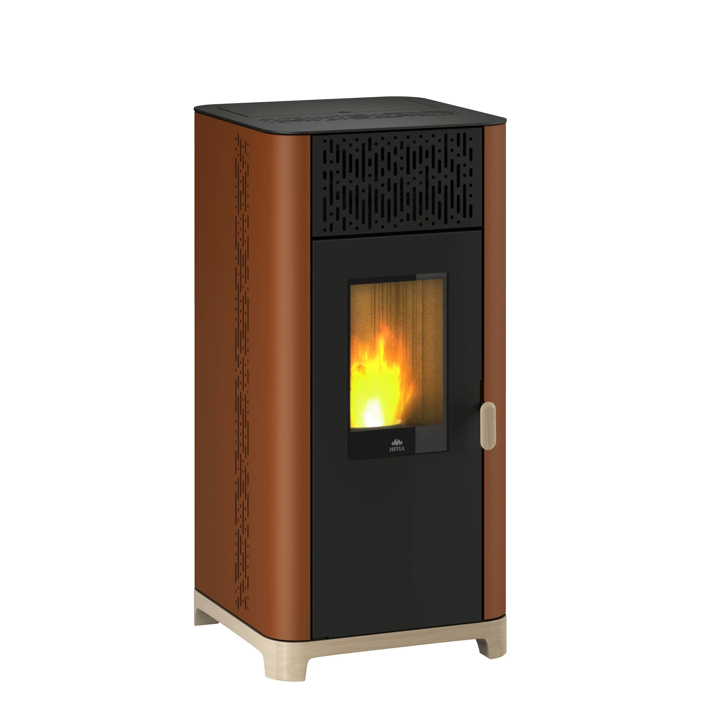 Jøtul PF 1034 in zwart/corten met brandend vuur