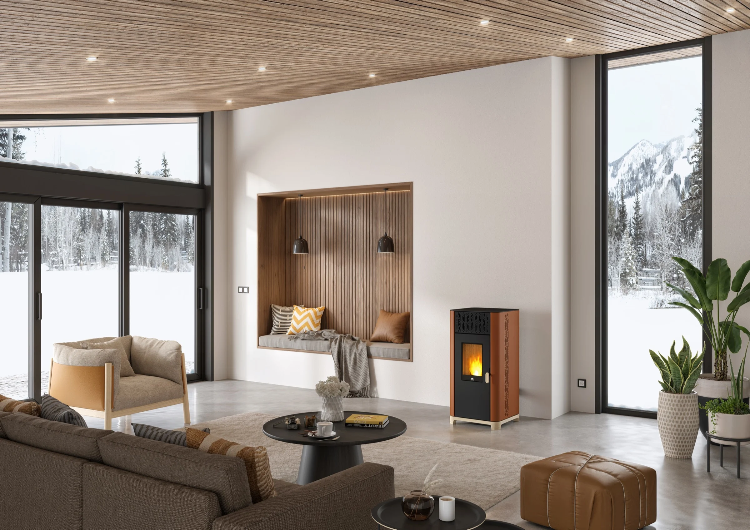 Jøtul PF 1034 in zwart/corten in een woonkamer