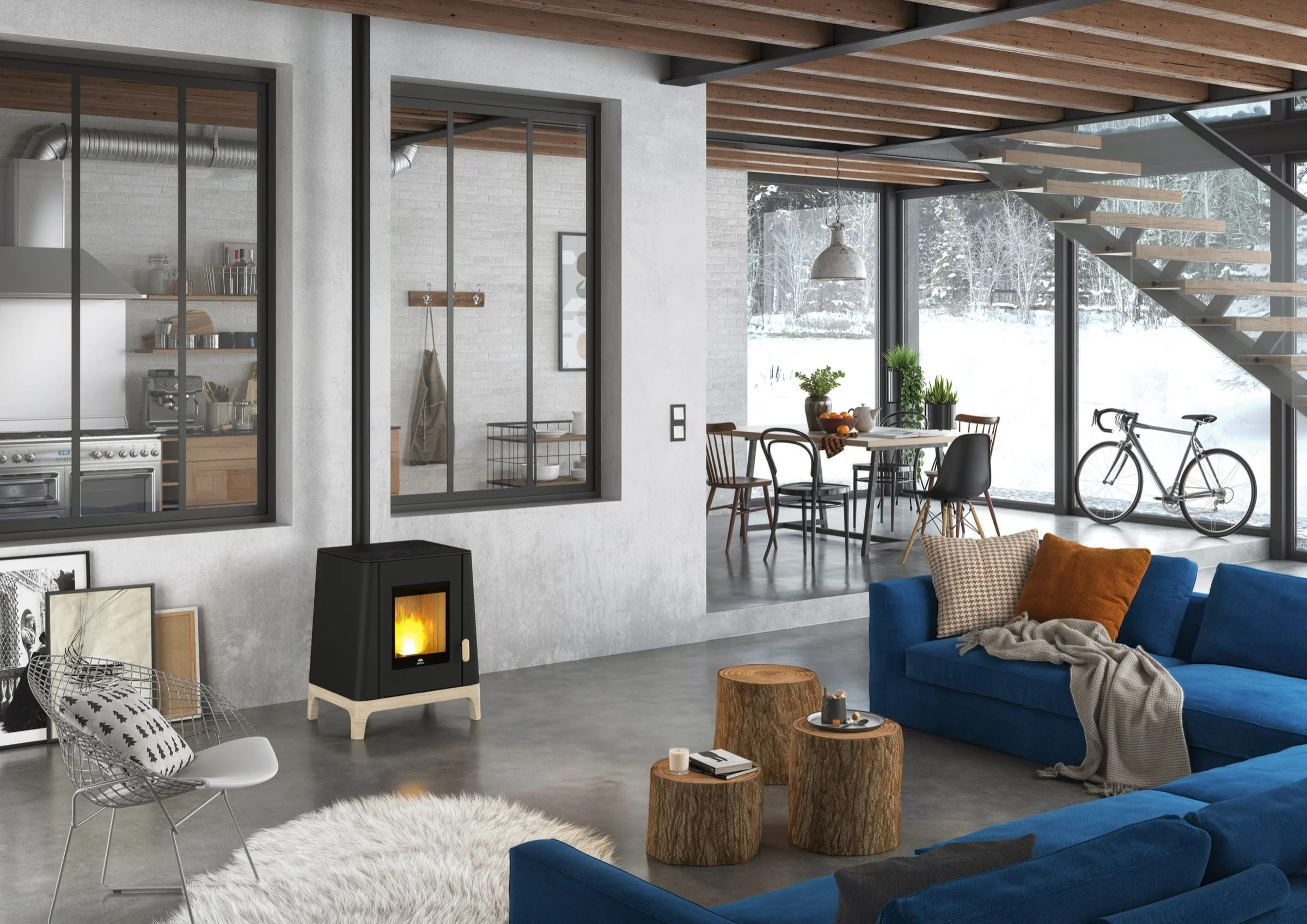 Jøtul PF 501 in zwart in een woonkamer