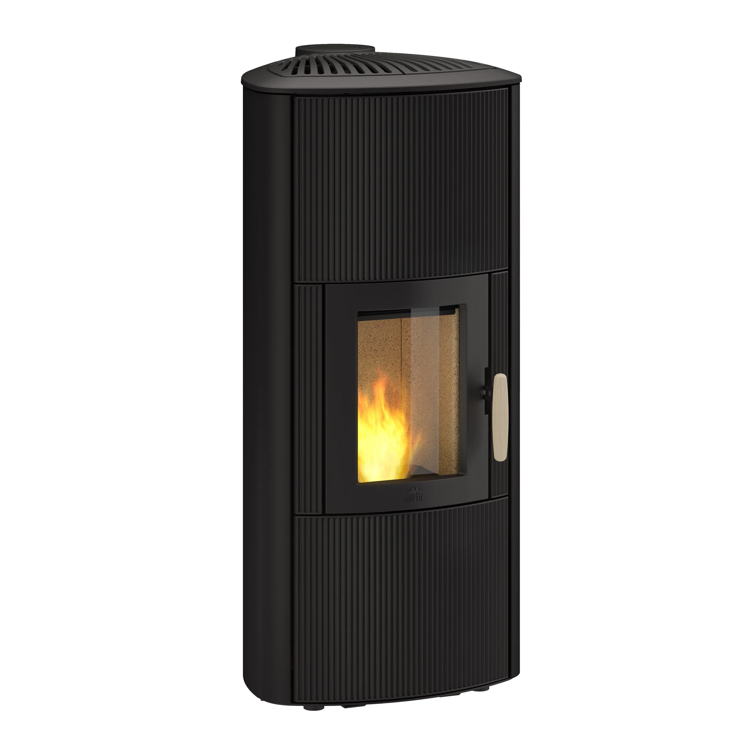 Jøtul PF 861 S in zwart met brandend vuur