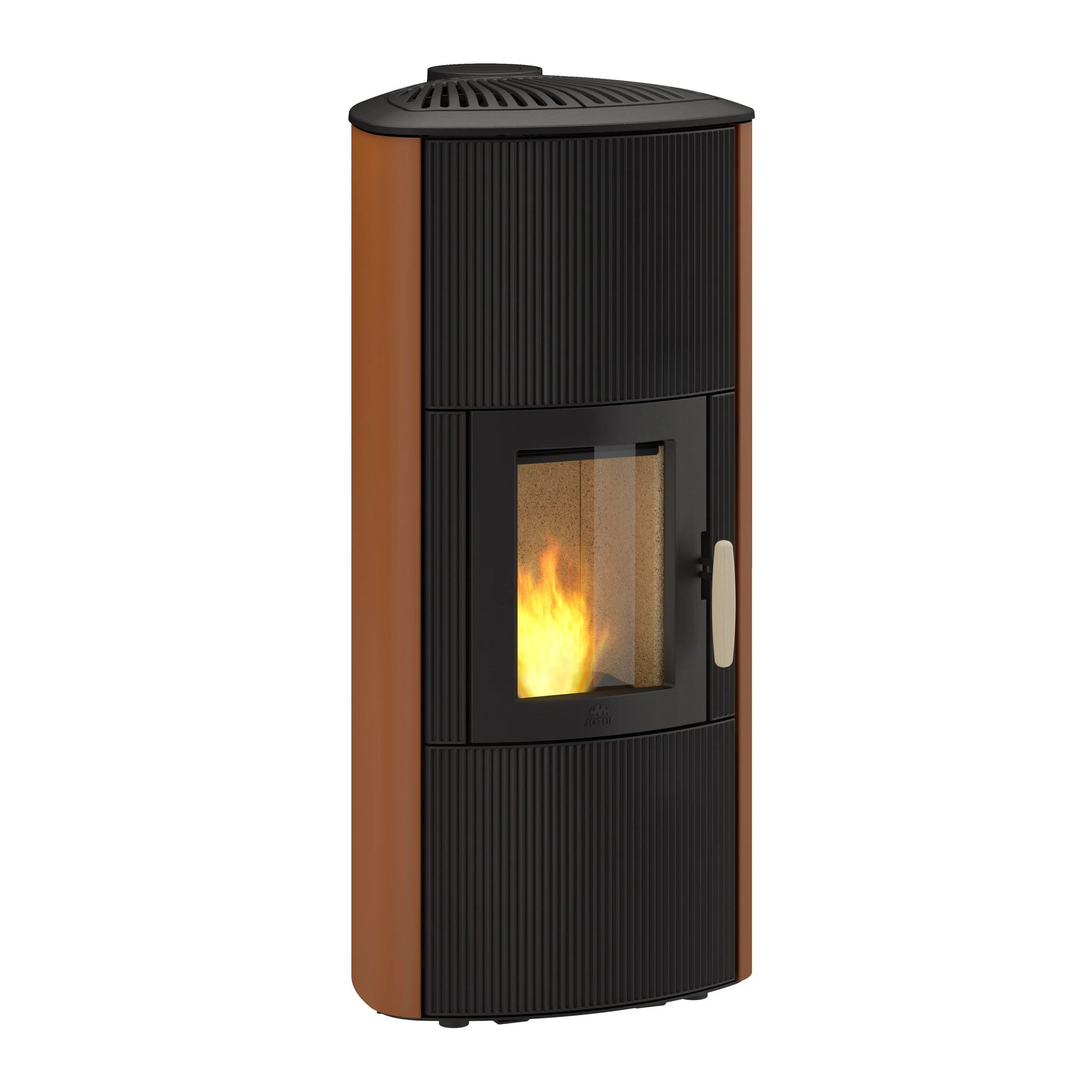 Jøtul PF 861 S in zwart/corten met brandend vuur