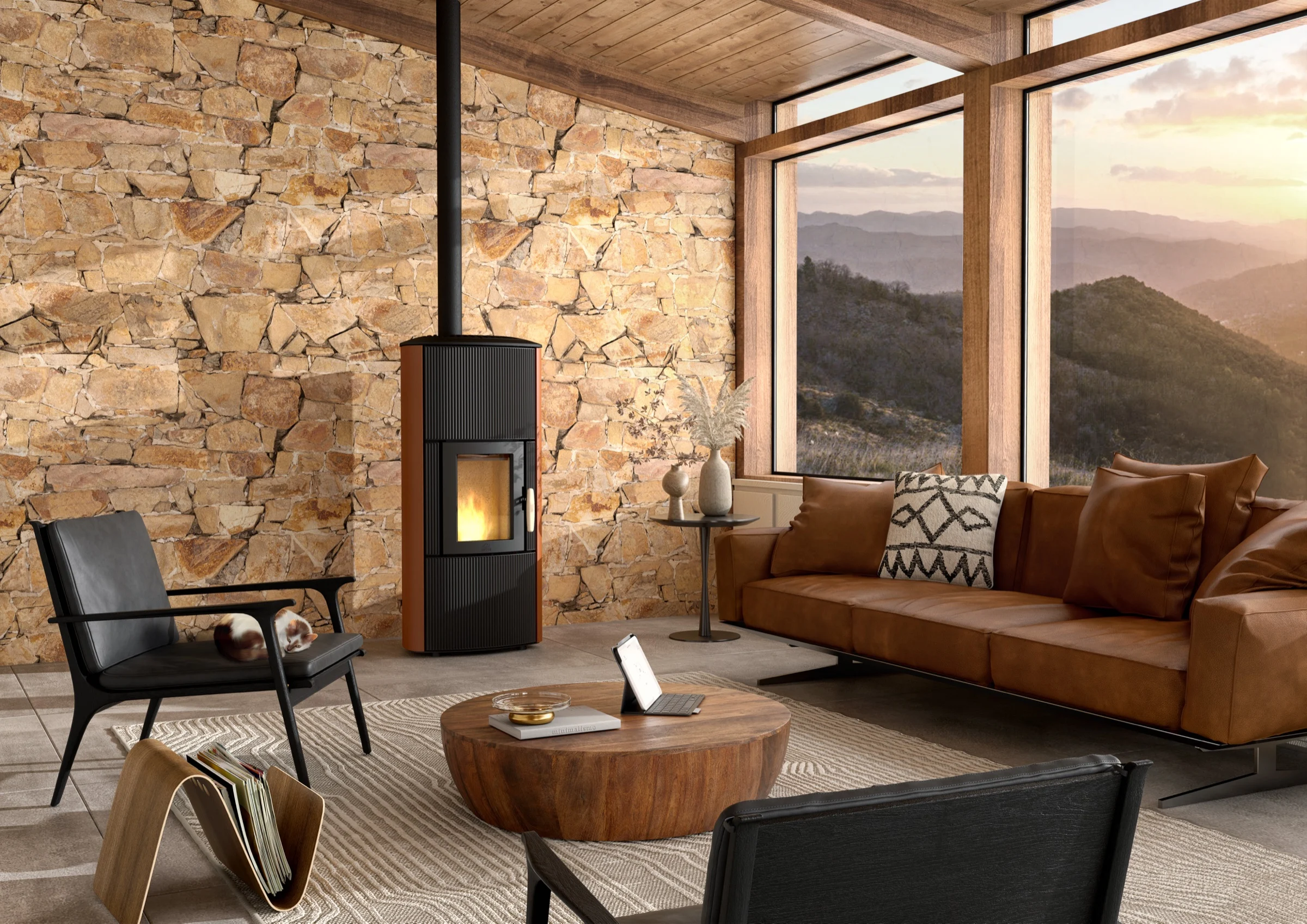 Jøtul PF 861 S in zwart/corten in een woonkamer