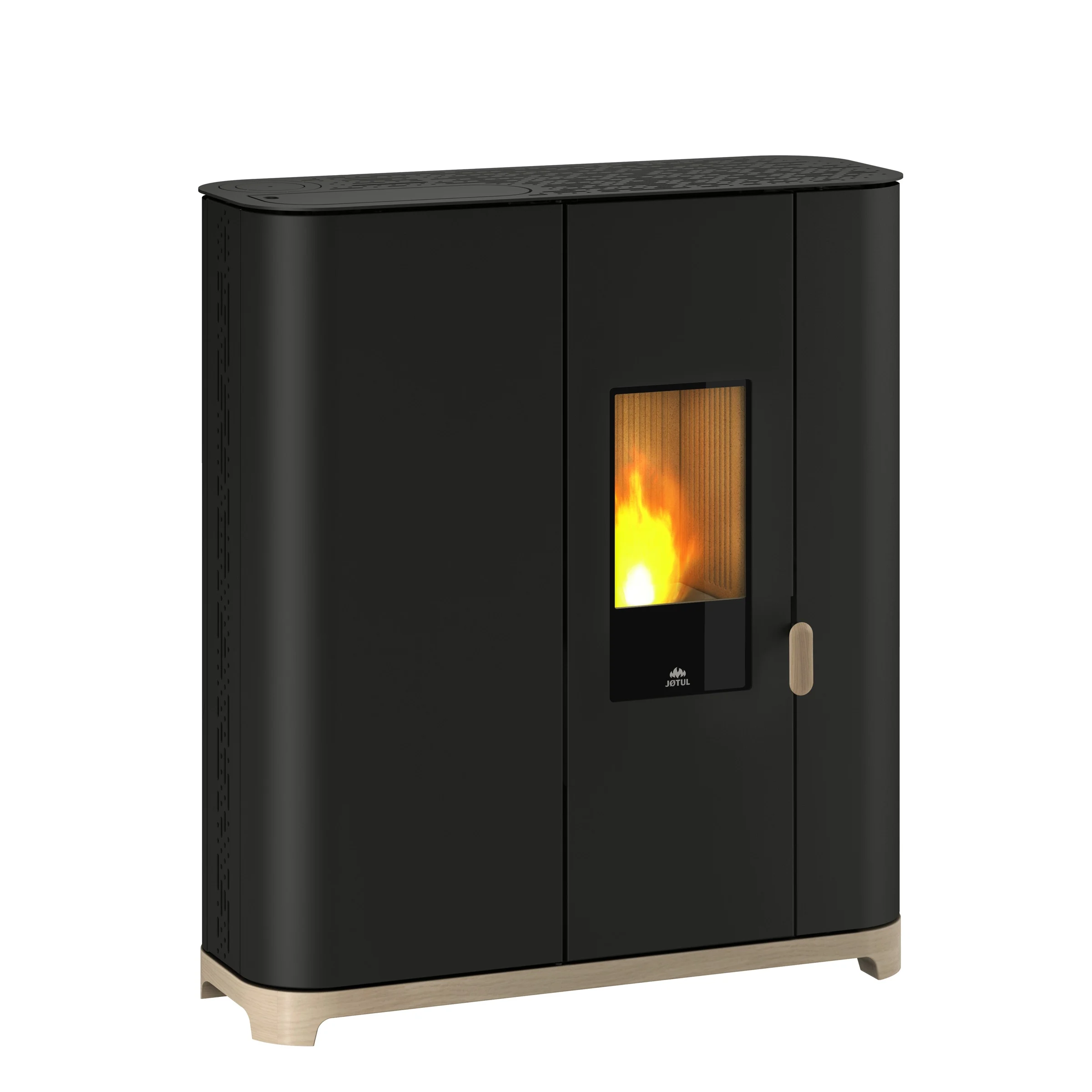 Jøtul PF 912 S in zwart met brandend vuur
